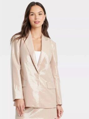 A NEW DAY Ivory Cream Blazer Jacket Target MED clear sequins subtle sexy
